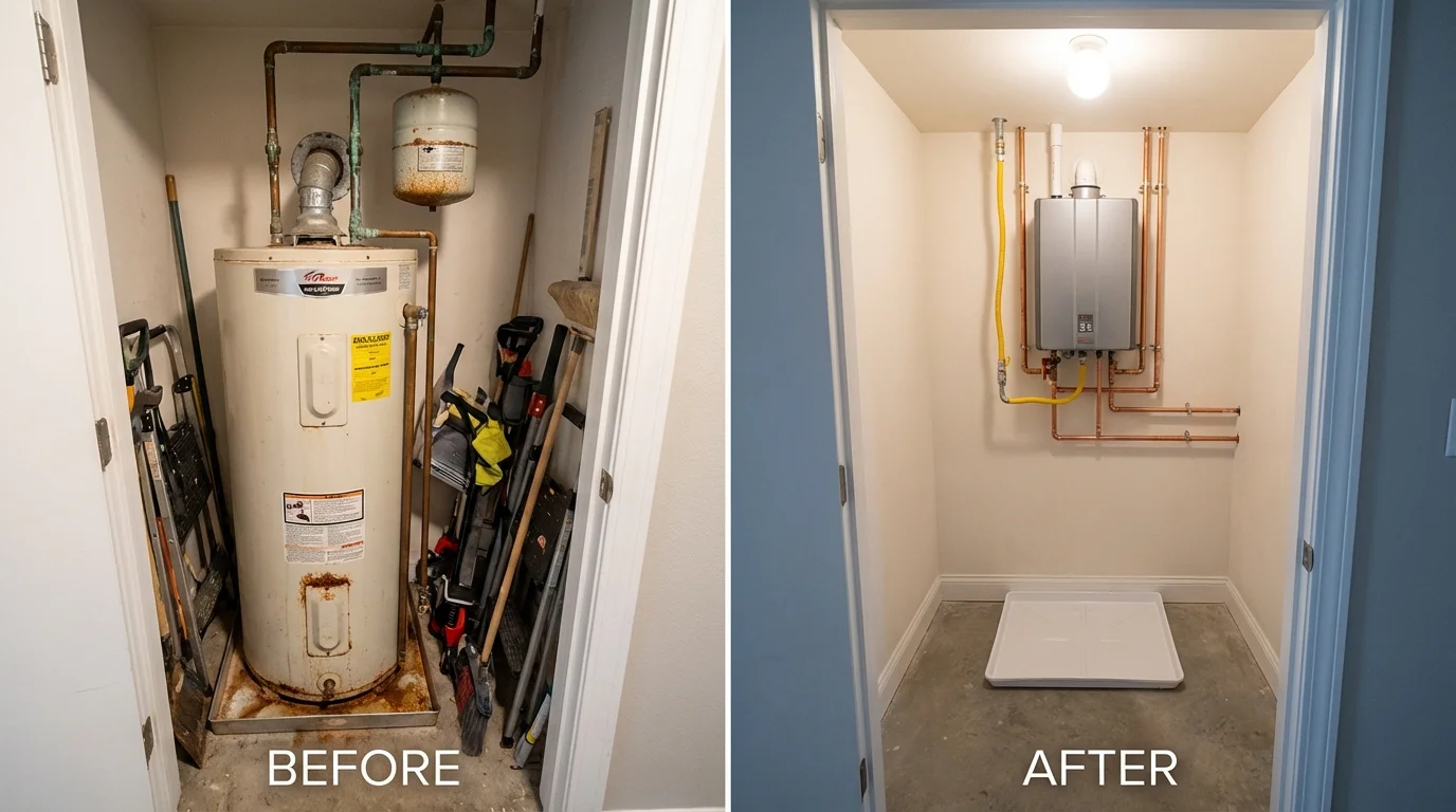 Tank water heater versus wall-mounted tankless unit comparison for Riverton, NJ homeowners