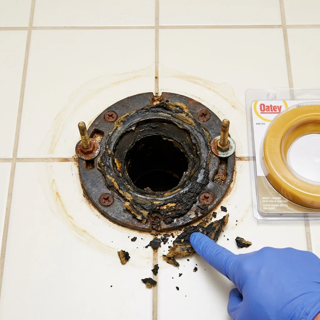 Failed wax ring showing water seepage at the base of a toilet in a Riverton, NJ home