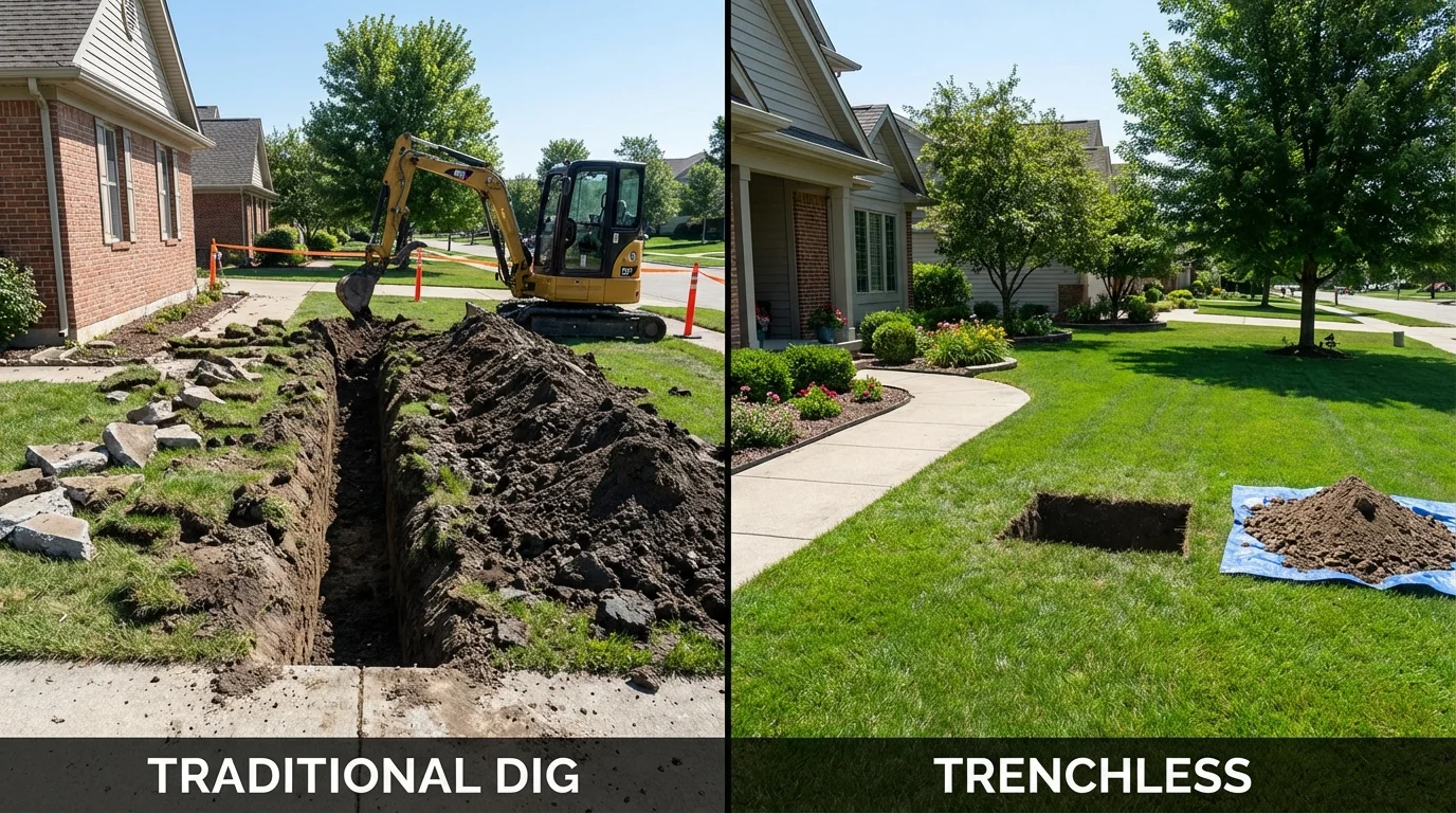 Trenchless sewer repair with minimal yard damage versus traditional excavation in Riverton, NJ